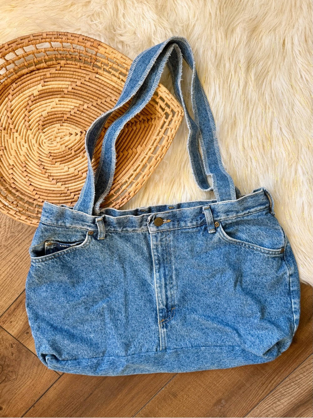 Vintage Homemade Distressed Upcycled Lee Jeans Denim Boho Purse Bag Lady 90s